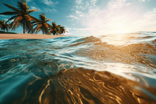 Tropical beach with turquoise waters and palm trees an embodiment of seclusion and tranquility