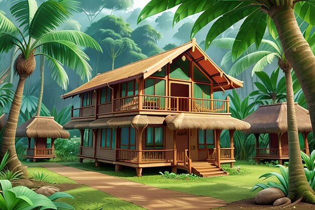 Tropical beautiful landscape view rainforeast house in the tropics