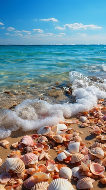 Tropical beautiful sea shore with shells clear water