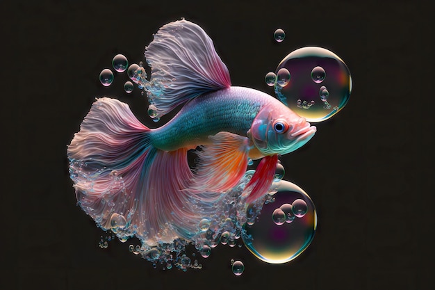 Photo tropical betta fish with beautiful rainbow color