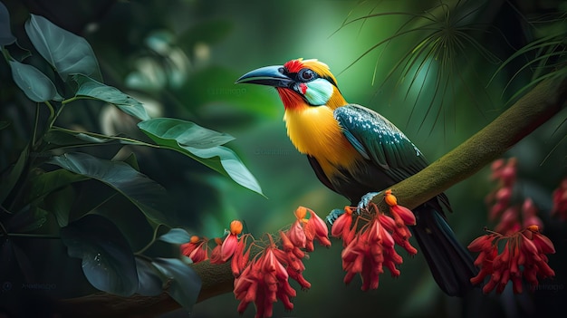 Tropical bird in rainforest