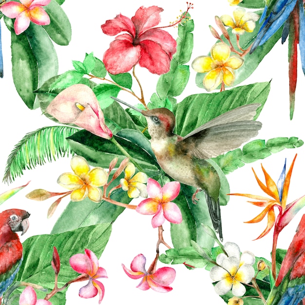 Tropical bird watercolor pattern