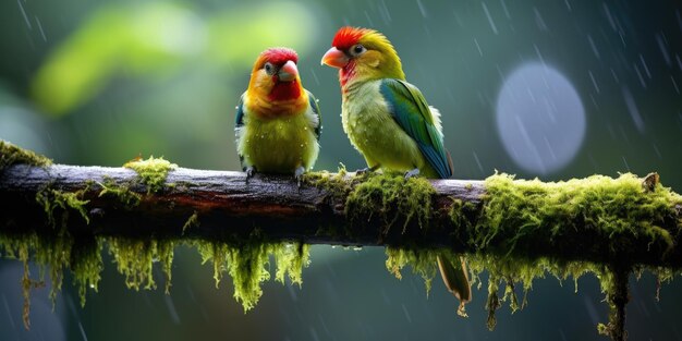 写真 雨林の木の枝に座っている熱帯の鳥