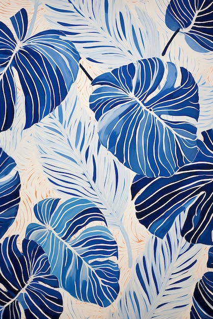 tropical blue flowers in a tropical pattern.