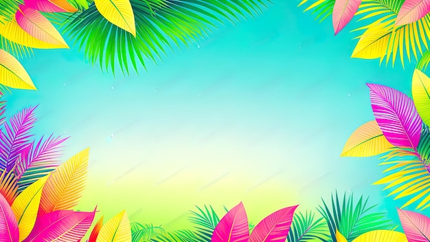 Photo tropical bright colorful background with exotic painted tropical palm leaves minimal fashion concept