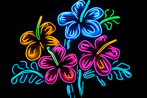 Photo tropical bunch of flowers neon sign