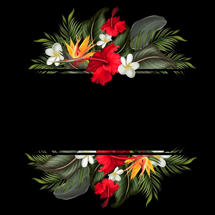 Photo tropical card with green leaves and flowers