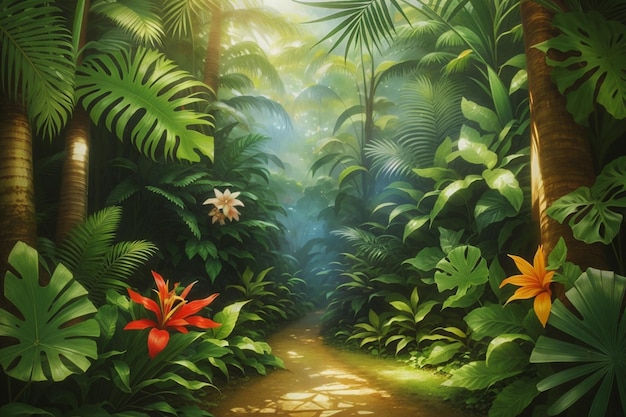 A tropical cartoon jungle background