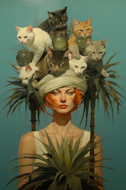 Tropical Chic Woman Cats and Palms