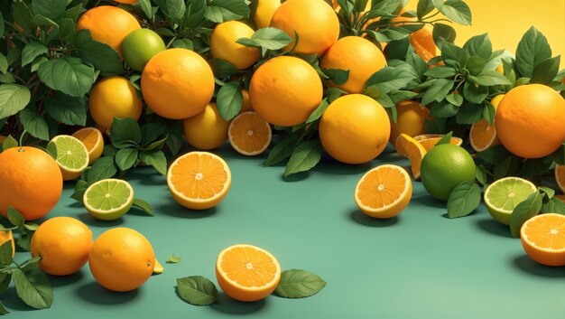 熱帯 の 柑橘類 の 喜び は,果物 と 葉 で 爽快 な 夏 の 背景 を 作り ます