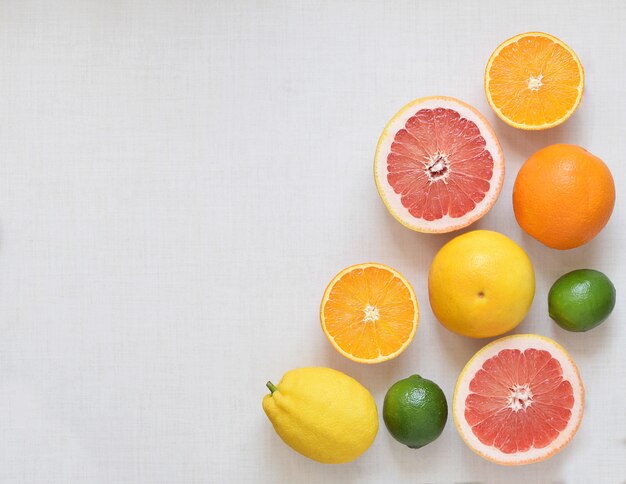 Tropical citrus fruits variety  on white background