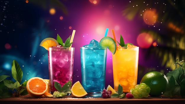 Tropical cocktail background with refreshing drinks created by ai