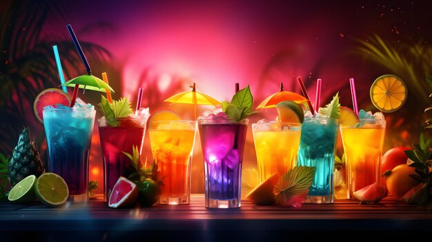 Tropical cocktail background with refreshing drinks created by ai