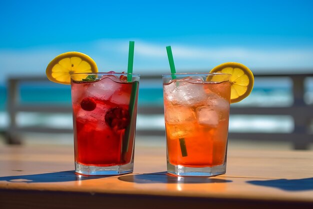 Tropical cocktail drinks on the beach