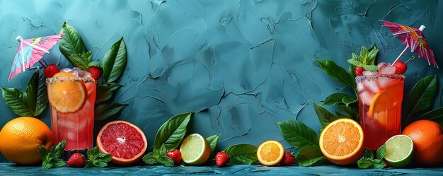 Photo a tropical cocktail party with fruity drinks wallpaper