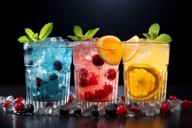 Tropical cocktail served on dark background
