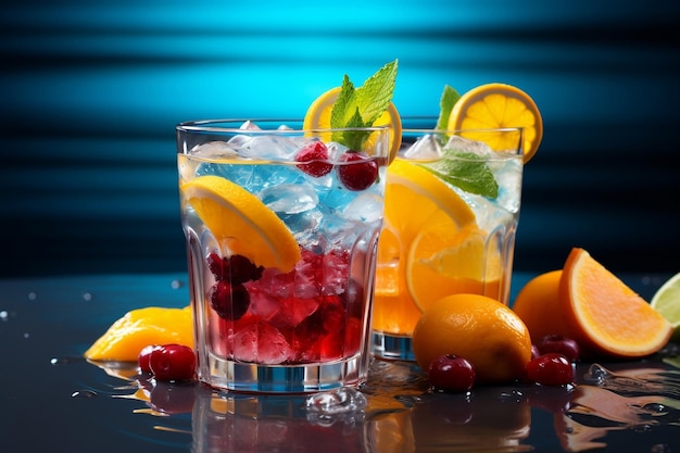 Tropical cocktail served on dark background