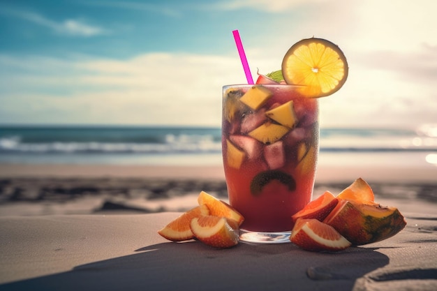 Tropical cocktail Summer drinks and beach vacation background Generative AI