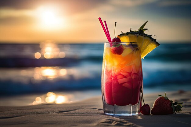 Tropical cocktail Summer drinks and beach vacation background Generative AI