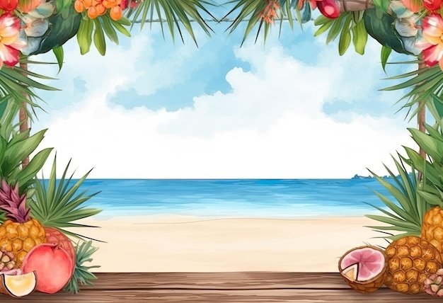 Tropical cocktails in beach decorations banner