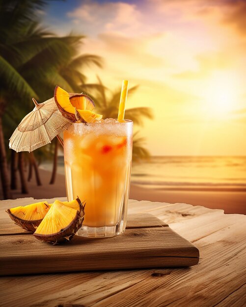 Tropical Cocktails with Fresh Fruits on a Stunning Beach Paradise