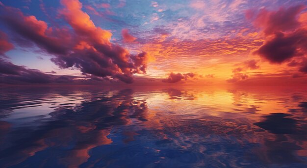 Tropical colorful dramatic sunset with clouds over the ocean