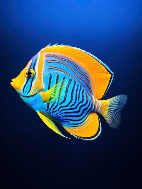 Tropical colorful fish professional photo isolated on dark background