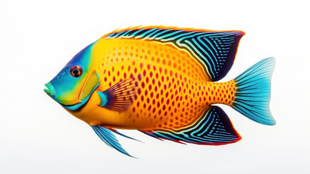 Профессиональное фото тропических красочных рыб на белом фоне