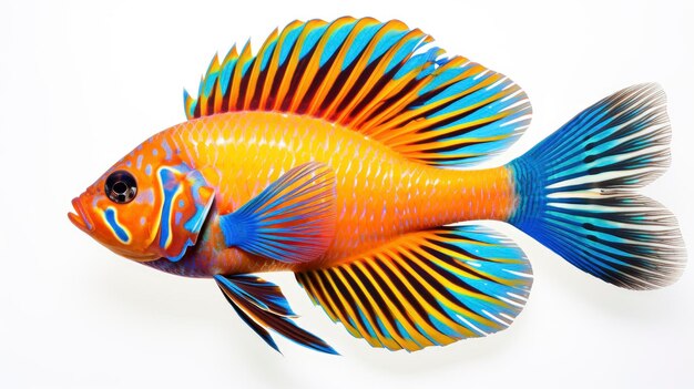 Tropical colorful fish professional photo isolated on white background