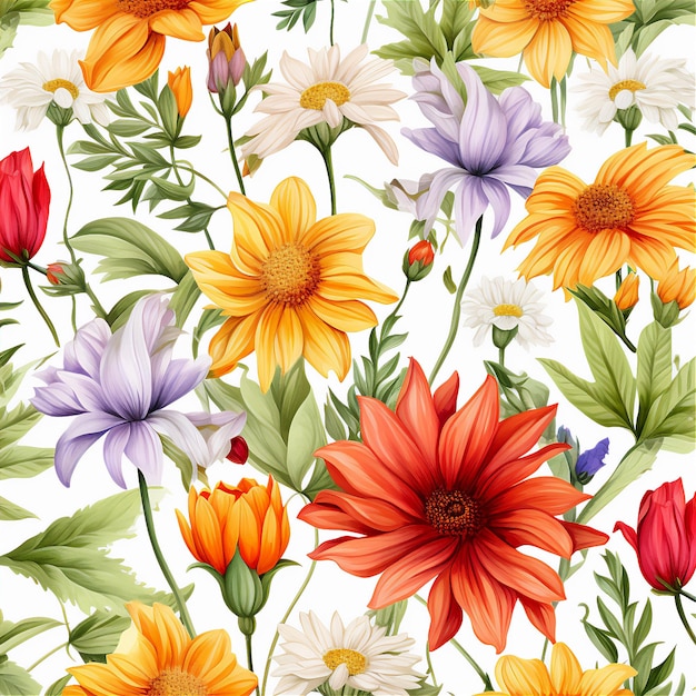 Tropical colorful flower pattern isolated white nature Abstract Background