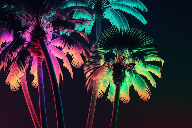 Tropical colorful neon palm landscape background