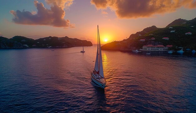 Foto la nave di fuga della crociera tropicale ancorata al largo della spiaggia di idyllic island