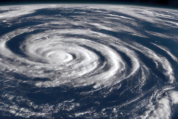 Photo a tropical cyclone is seen over the earth.