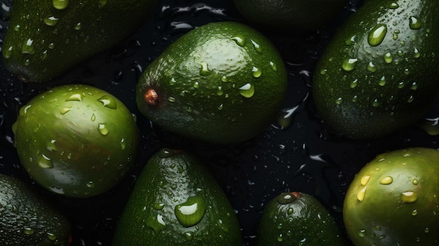 Tropical dark avocado green fresh closeup background raw vegetable slice food Generative AI