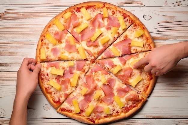 Tropical delight of a top view Hawaiian pizza