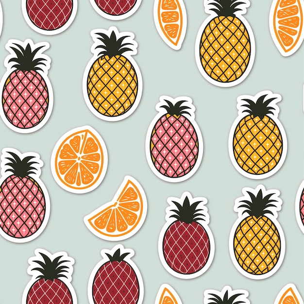 Tropical Delights Playful Pineapples and Juicy Oranges