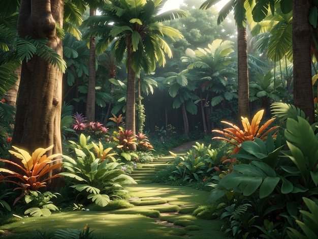 Photo tropical dense forest cartoon background