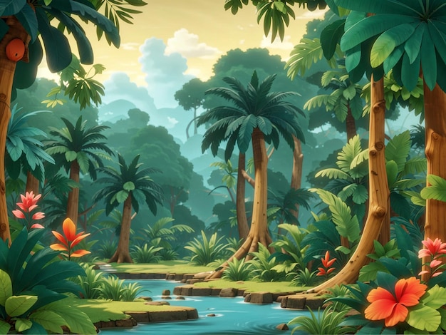 Photo tropical dense forest cartoon background