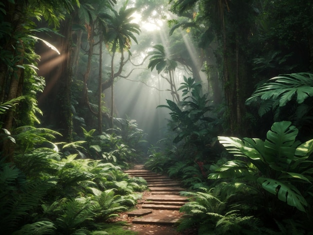 Photo tropical dense forest cartoon background