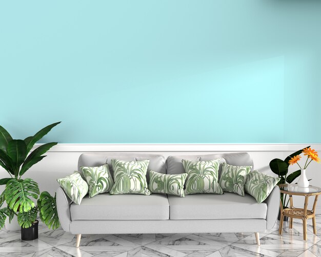 tropical design,armchair,plant,cabinet on granite floor and mint background