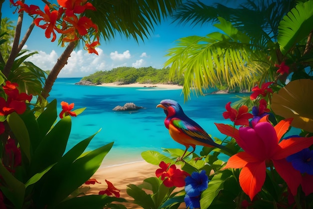 Photo tropical digital painting captivating colors dramatic lighting generated using ai