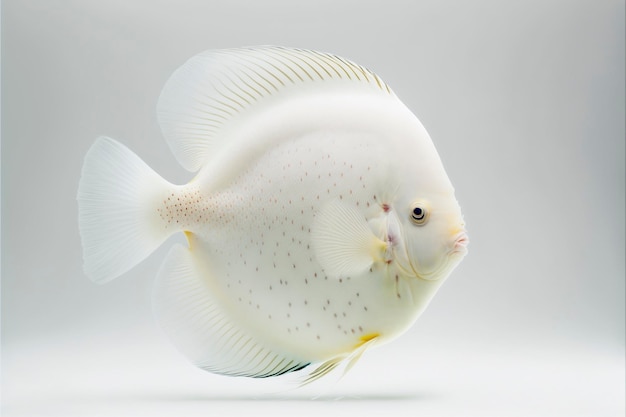 Photo tropical discfish albino on white color created with generative ai technology