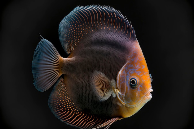 Tropical discfish on black color created with generative ai technology