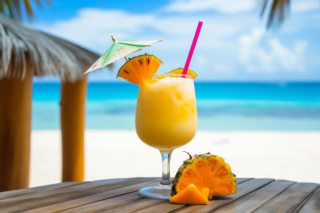 Tropical Drink on Sandy Beach