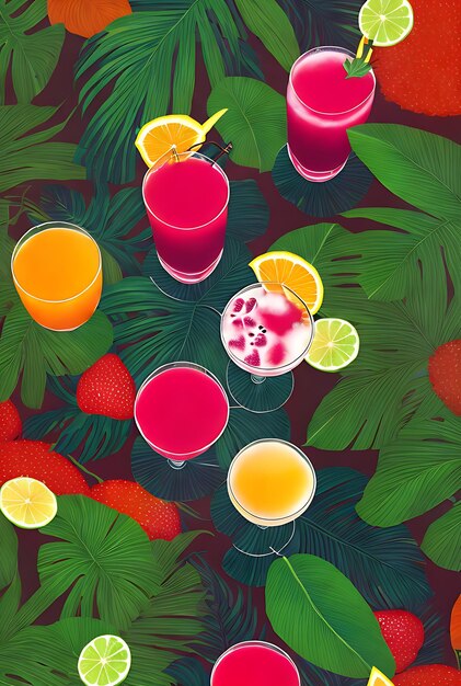 Tropical duotone jungle cocktails fruits shadows