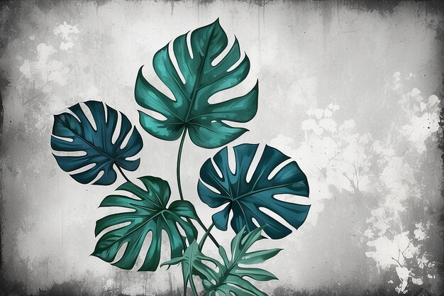 Tropical Elegance Abstract Leaf on Grunge Wall Background