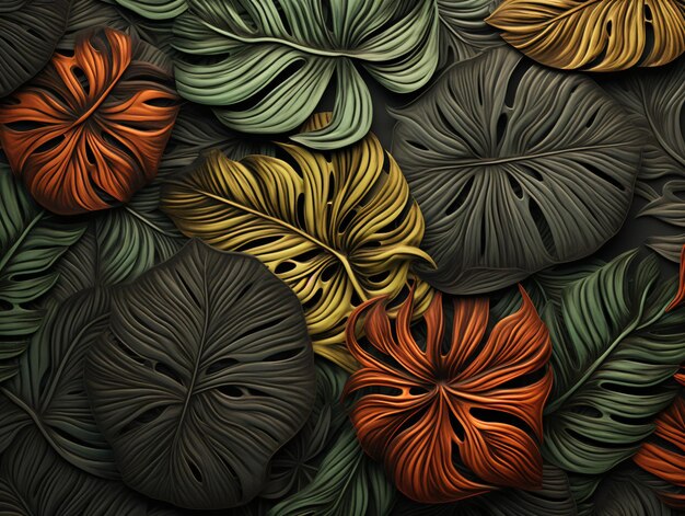 Photo tropical elegance leaves on concrete background tendrils motif in warm earth tones