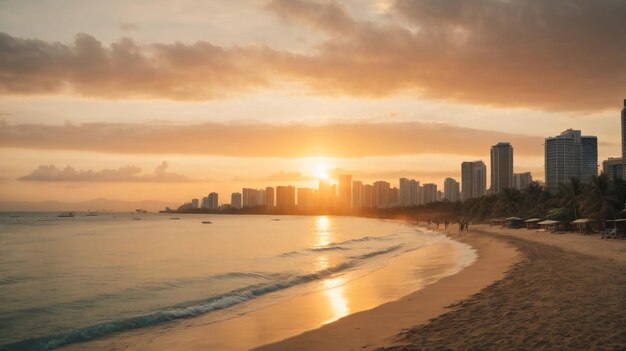 Tropical Elegance Vibrant Sunset Over Beach Skyline