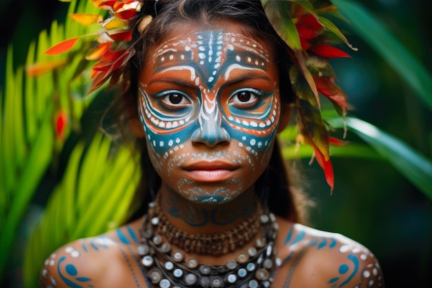 Tropical Elegance Woman Adorned in Jungle Pigments