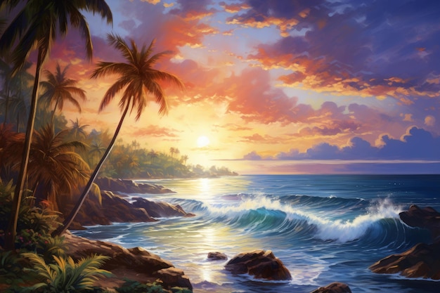 Tropical Escapade Sunlit Palms and Aweinspiring Seascape